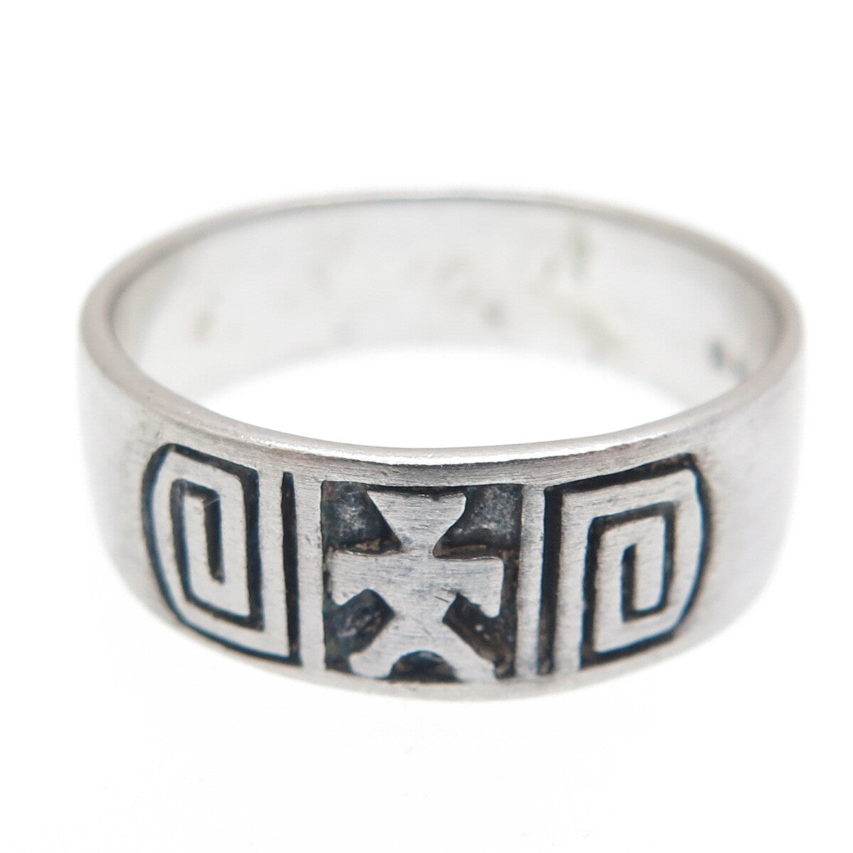 925 Sterling Silver Vintage Ethnic Oxidized Band Ring Size 8.75