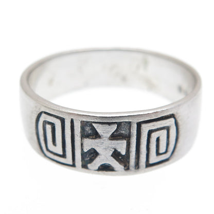 925 Sterling Silver Vintage Ethnic Oxidized Band Ring Size 8.75