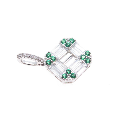 925 Sterling Silver Real Round-Cut Chrome Diopside & Baguette-Cut C Z Pendant