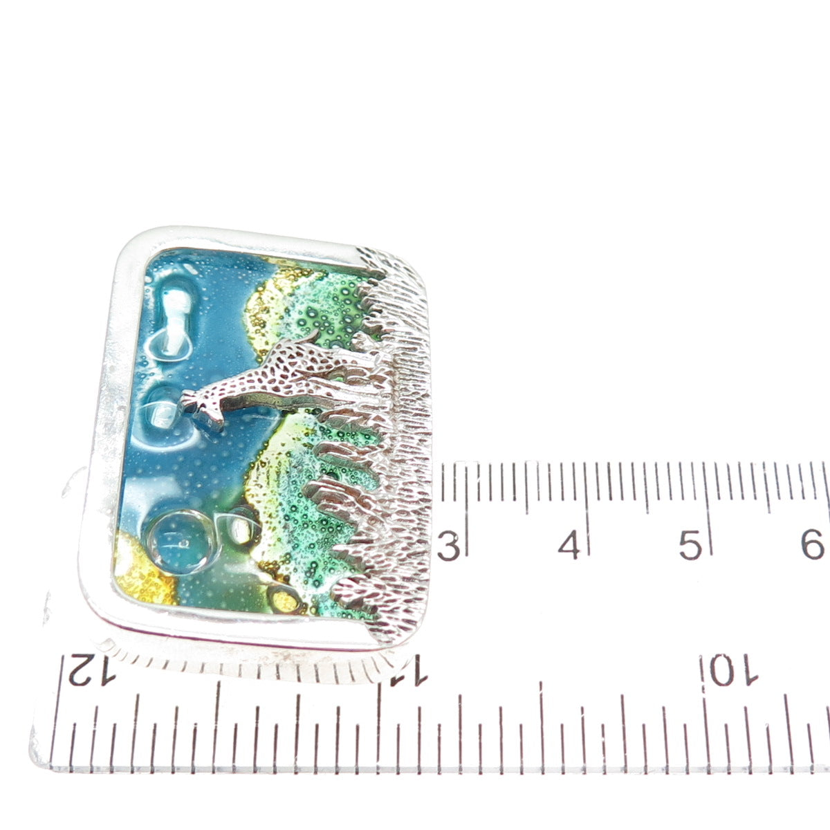 925 Sterling Silver Vintage Mexico Murano Glass Giraffe Safari Pin Brooch