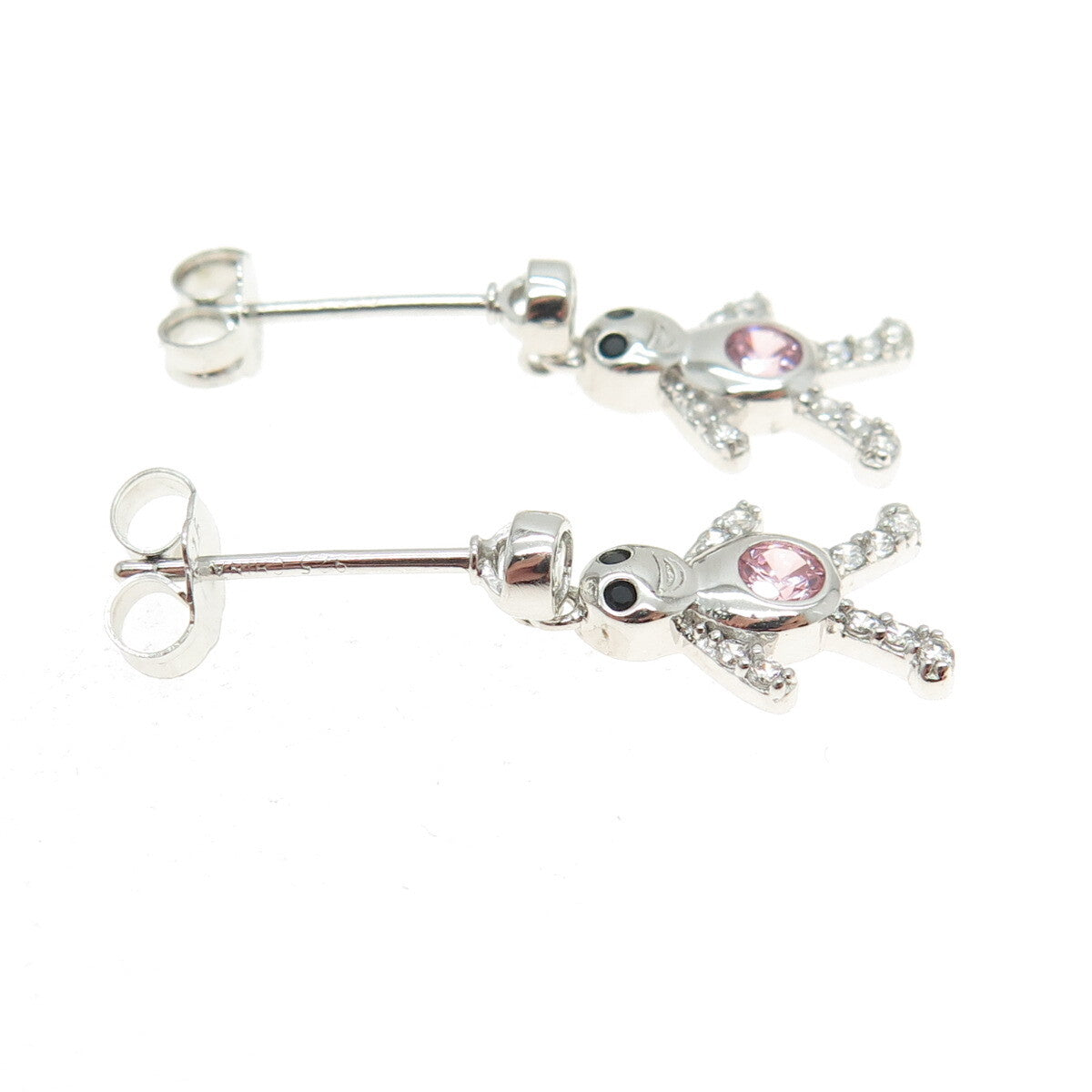 925 Sterling Silver Enamel Purple & White C Z February Birthstone Boy Earrings