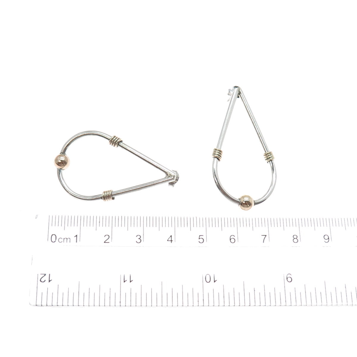 925 Sterling Silver Rose Gold Filled Vintage Modernist Teardrop Dangle Earrings