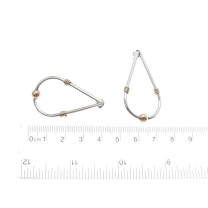 925 Sterling Silver Rose Gold Filled Vintage Modernist Teardrop Dangle Earrings