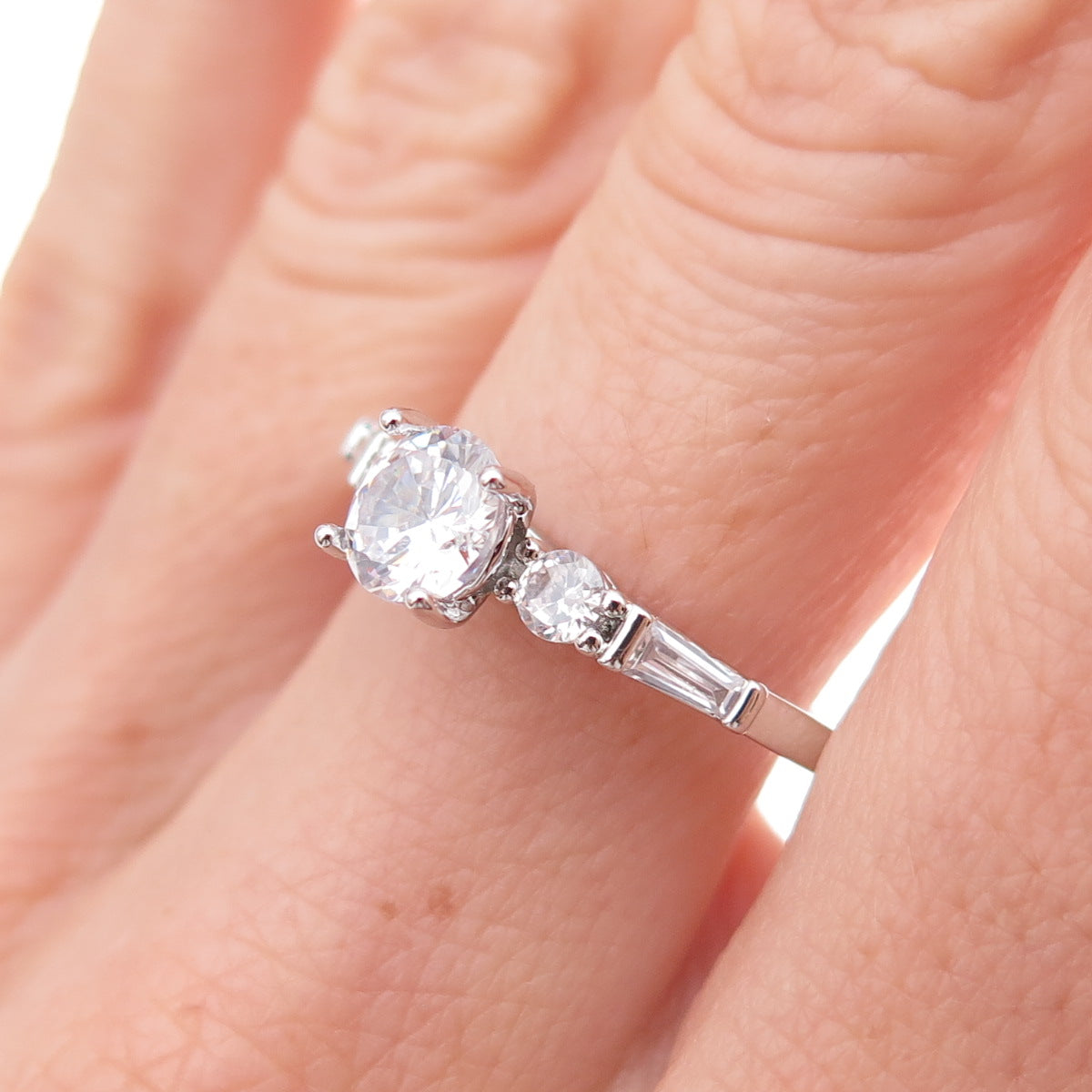 925 Sterling Silver Multi-Cut C Z Engagement Ring Size 10