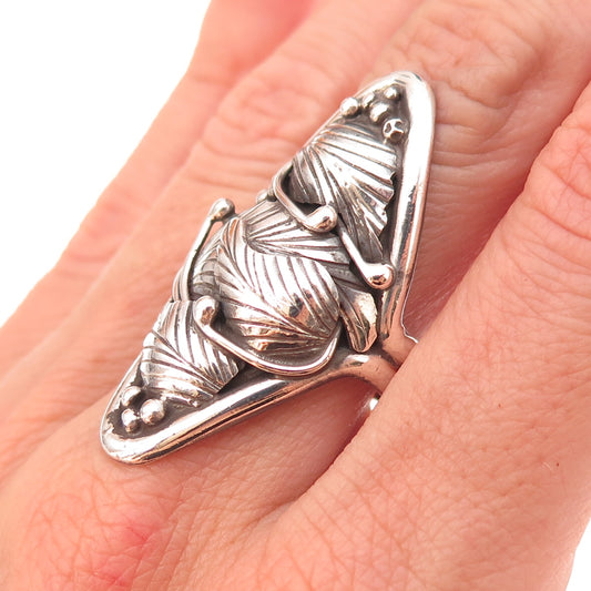 Lee Charley Navajo Old Pawn 925 Sterling Silver Vintage Feather Ring Size 8.5