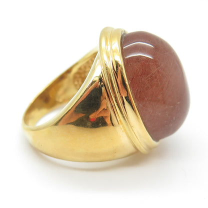 BADAVICI 925 Sterling Silver Gold Plated Real Rutilated Quartz Ring Size 7