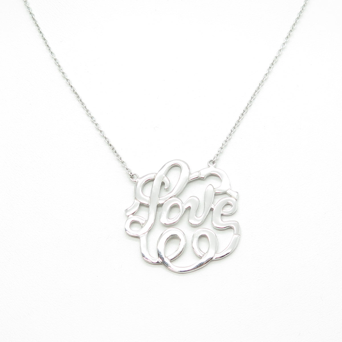 925 Sterling Silver Round-Cut C Z "LOVE" Cable Chain Necklace 16-18"