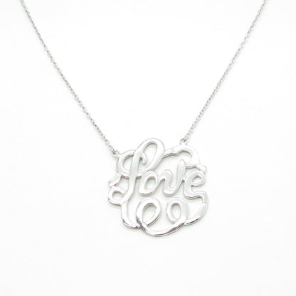 925 Sterling Silver Round-Cut C Z "LOVE" Cable Chain Necklace 16-18"