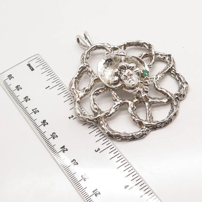 925 Sterling Silver Antique Real Emerald Gem Lady in Hat Floral Pin Brooch