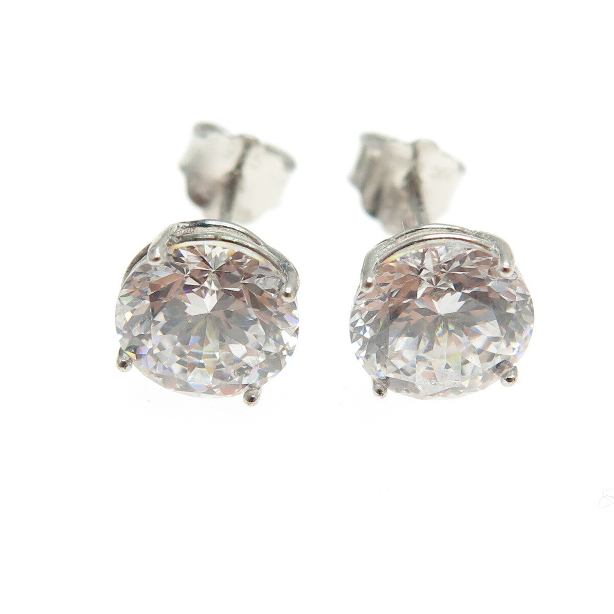 925 Sterling Silver Round-Cut C Z Stud Earrings