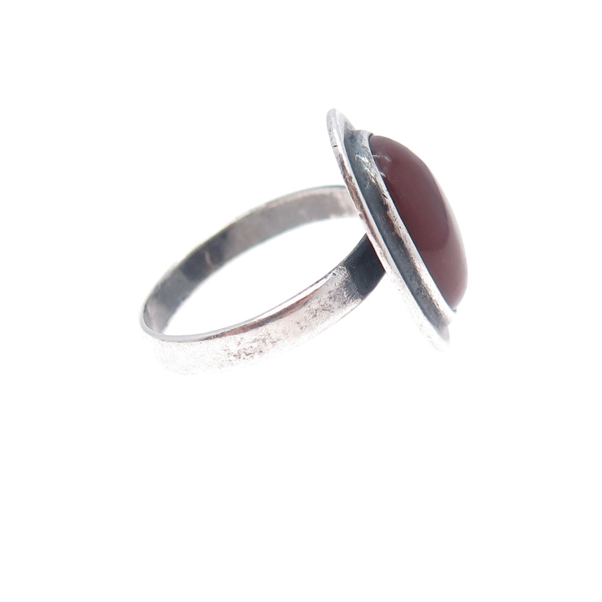 925 Sterling Silver Vintage Real Carnelian Modernist Oxidized Ring Size 6