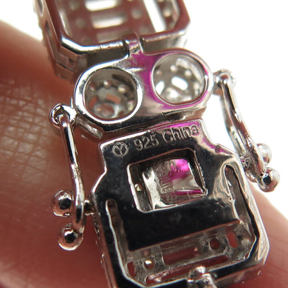 925 Sterling Silver Lab-Created Ruby & C Z Bohemian Link Bracelet 7"