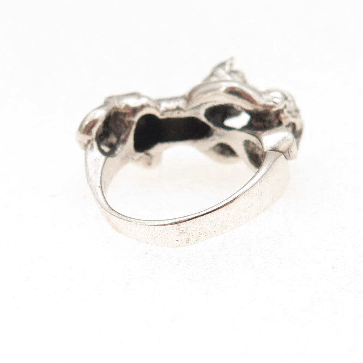 925 Sterling Silver Vintage Cat & Ball Oxidized Ring Size 6