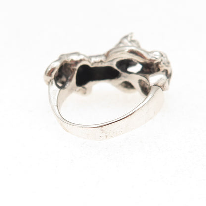925 Sterling Silver Vintage Cat & Ball Oxidized Ring Size 6