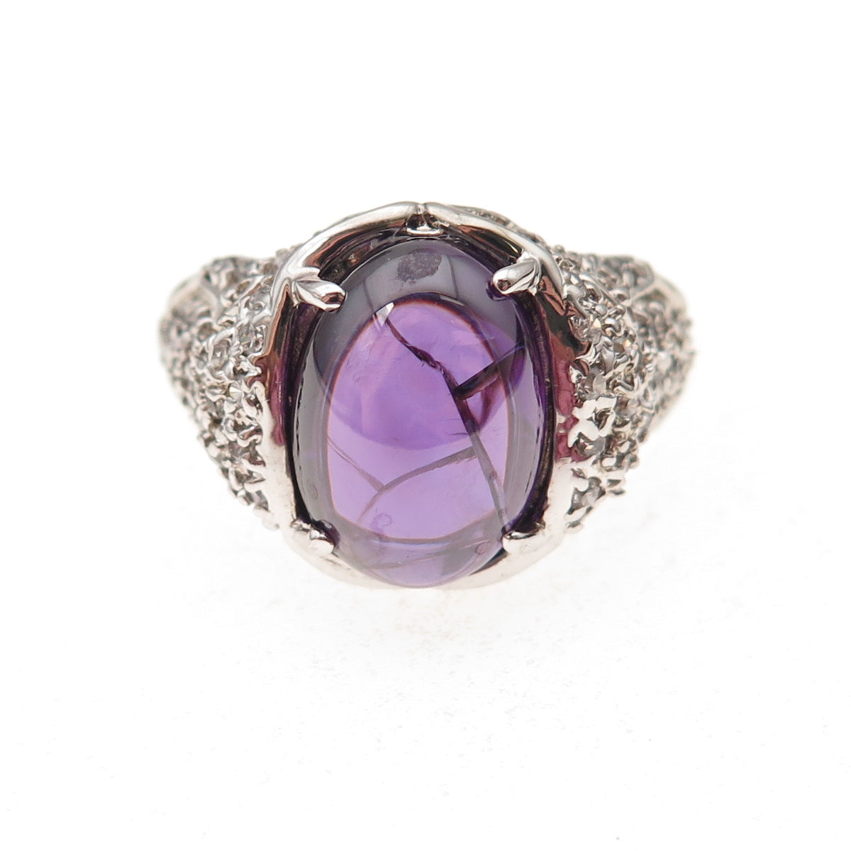 925 Sterling Silver Purple & White C Z Panther Ring Size 9.25