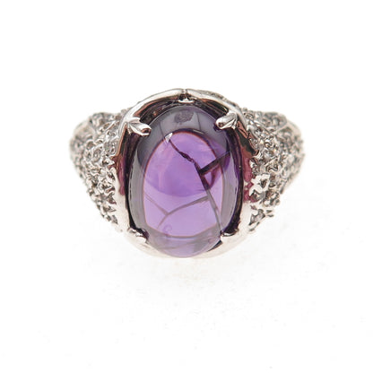 925 Sterling Silver Purple & White C Z Panther Ring Size 9.25
