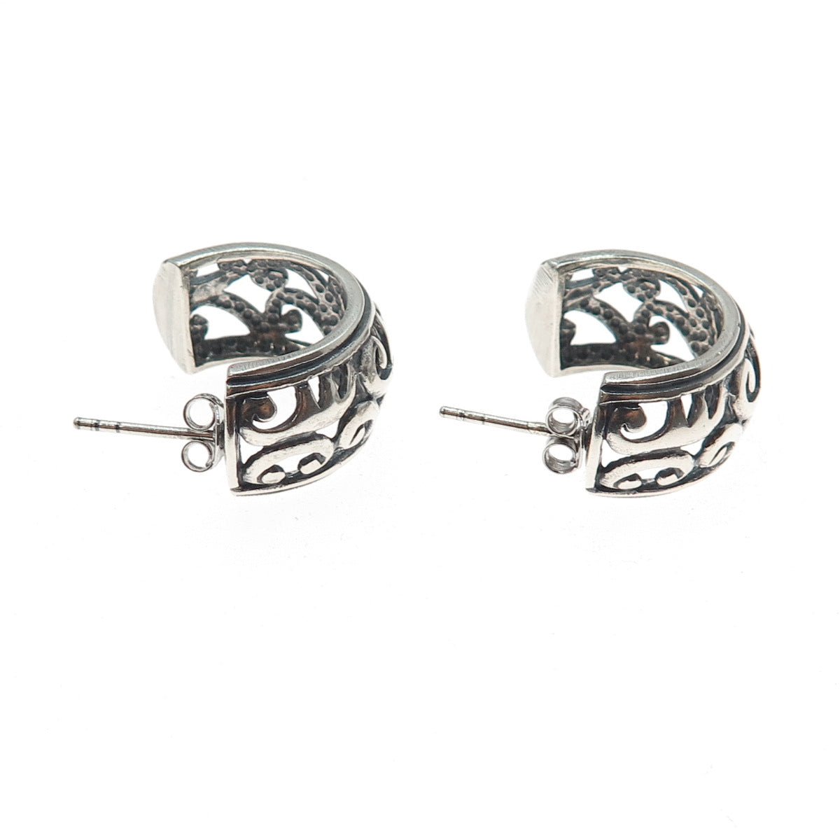 925 Sterling Silver Vintage Swirl Oxidized Hoop Earrings
