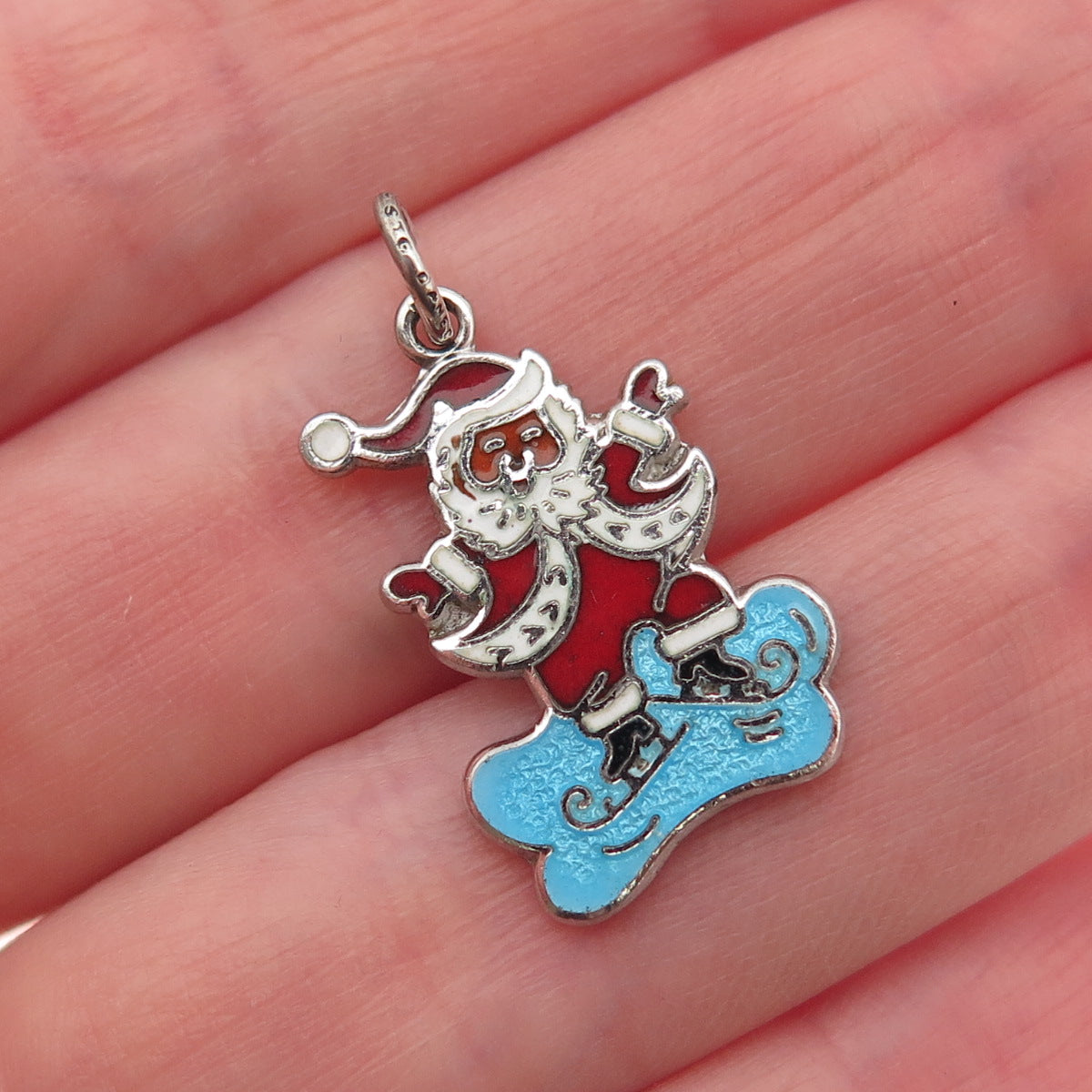 Danecraft 925 Sterling Silver Vintage Enamel Santa Ice Skate Mini Charm Pendant
