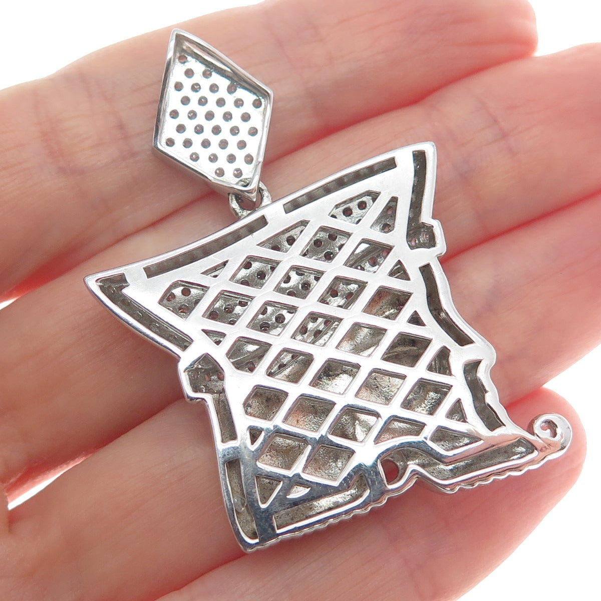925 Sterling Silver Round-Cut Shaped C Z King of Diamonds Playing Cards Pendant