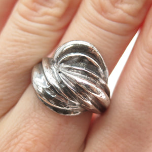 925 Sterling Silver Vintage Modernist Ribbed Dome Oxidized Ring Size 8.25