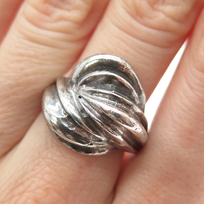 925 Sterling Silver Vintage Modernist Ribbed Dome Oxidized Ring Size 8.25
