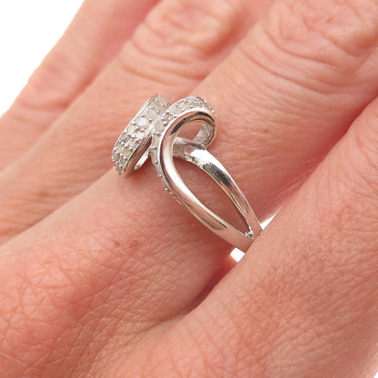925 Sterling Silver Real Round-Cut Diamond Bypass Ring Size 8.25