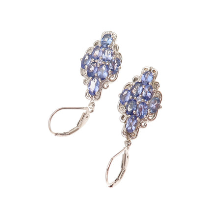 Chuck Clemency 925 Sterling Silver Real Oval-Cut Tanzanite Dangle Earrings