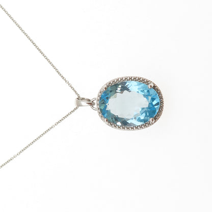 925 Sterling Silver Real Oval-Cut Blue Topaz Cable Chain Necklace 18"