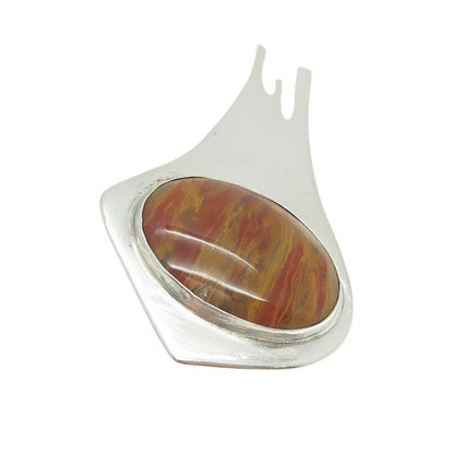 925 Sterling Silver Vintage Real Jasper Modernist Pin Brooch
