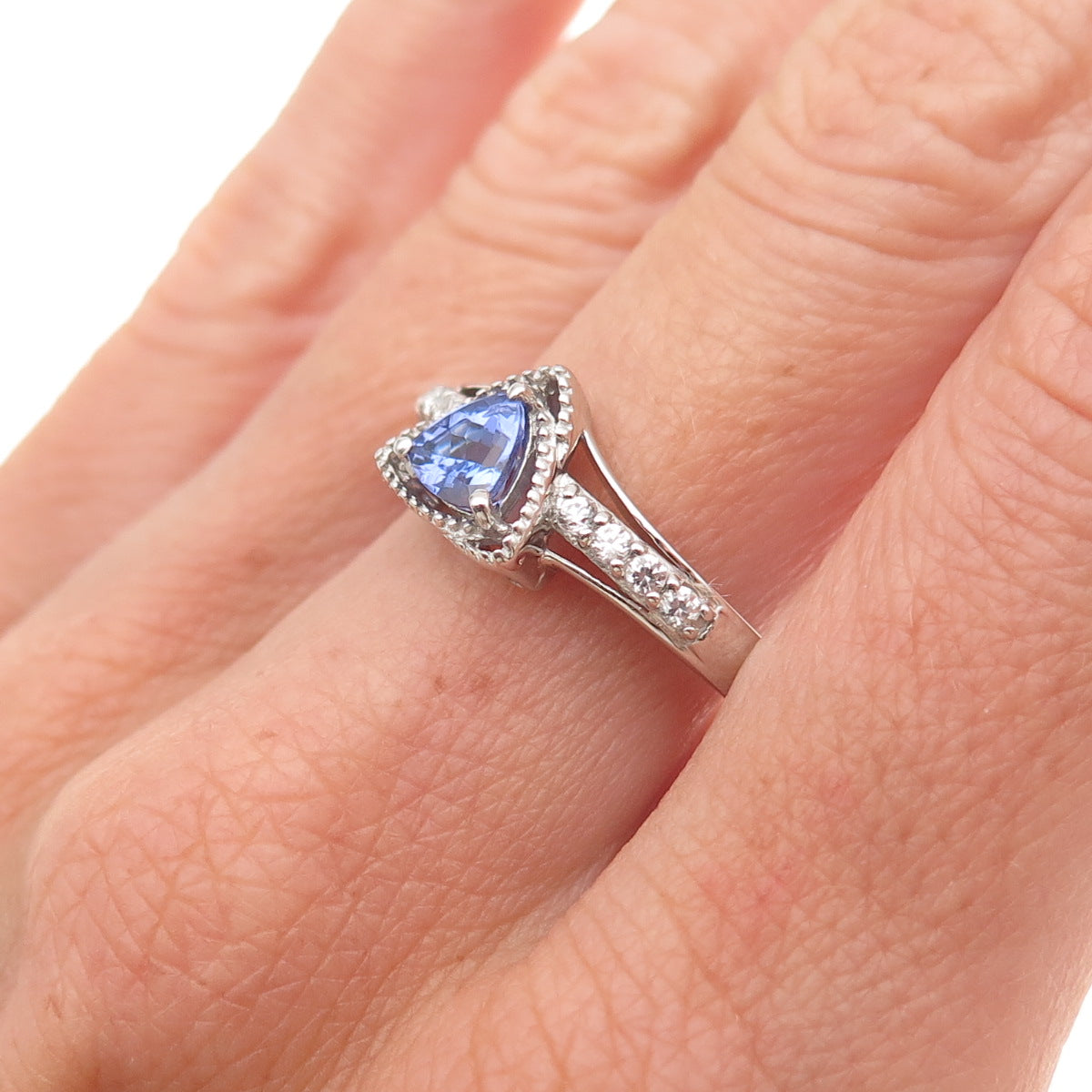 Chuck Clemency 925 Sterling Silver Real Tanzanite & White Topaz Ring Size 8.25