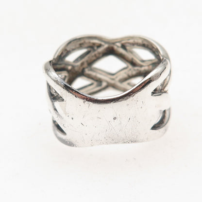 925 Sterling Silver Vintage Modernist Woven Oxidized Ring Size 9