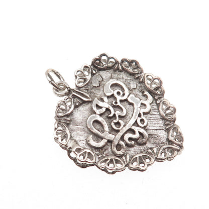 AE Art's Elegance 925 Sterling Silver Vintage I Love You Heart Charm Pendant