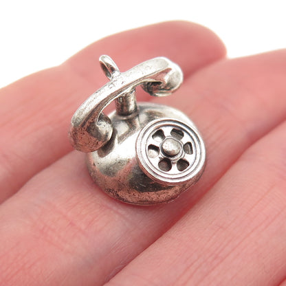 Danecraft Sterling Silver Antique Art Deco Rotary Phone 3D Mini Charm Pendant