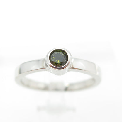 925 Sterling Silver Round-Cut Dark Green C Z Ring Size 4.75