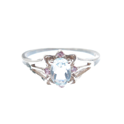 925 Sterling Silver Vintage Real Blue Topaz & Amethyst Butterfly Ring Size 10