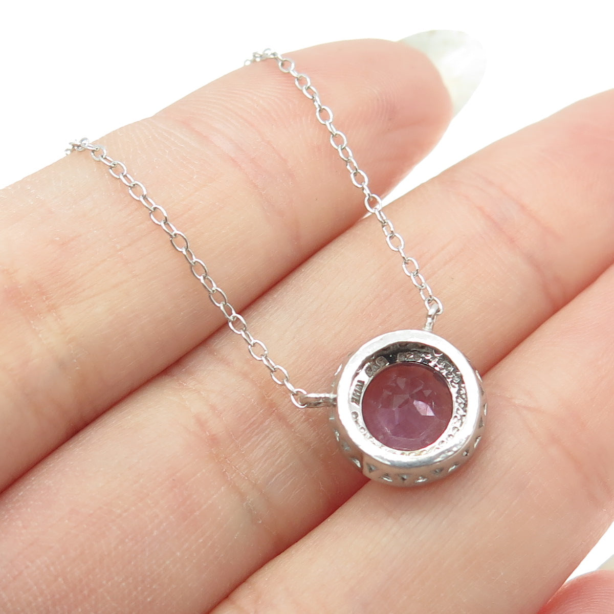 925 Sterling Silver Real Round-Cut Diamond & Amethyst Cable Chain Necklace 18"