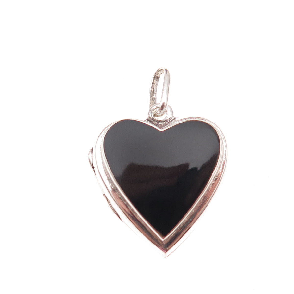 925 Sterling Silver Vintage Real Black Onyx Heart Locket Charm Pendant