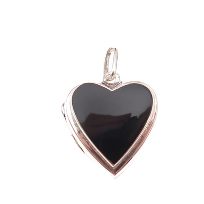 925 Sterling Silver Vintage Real Black Onyx Heart Locket Charm Pendant