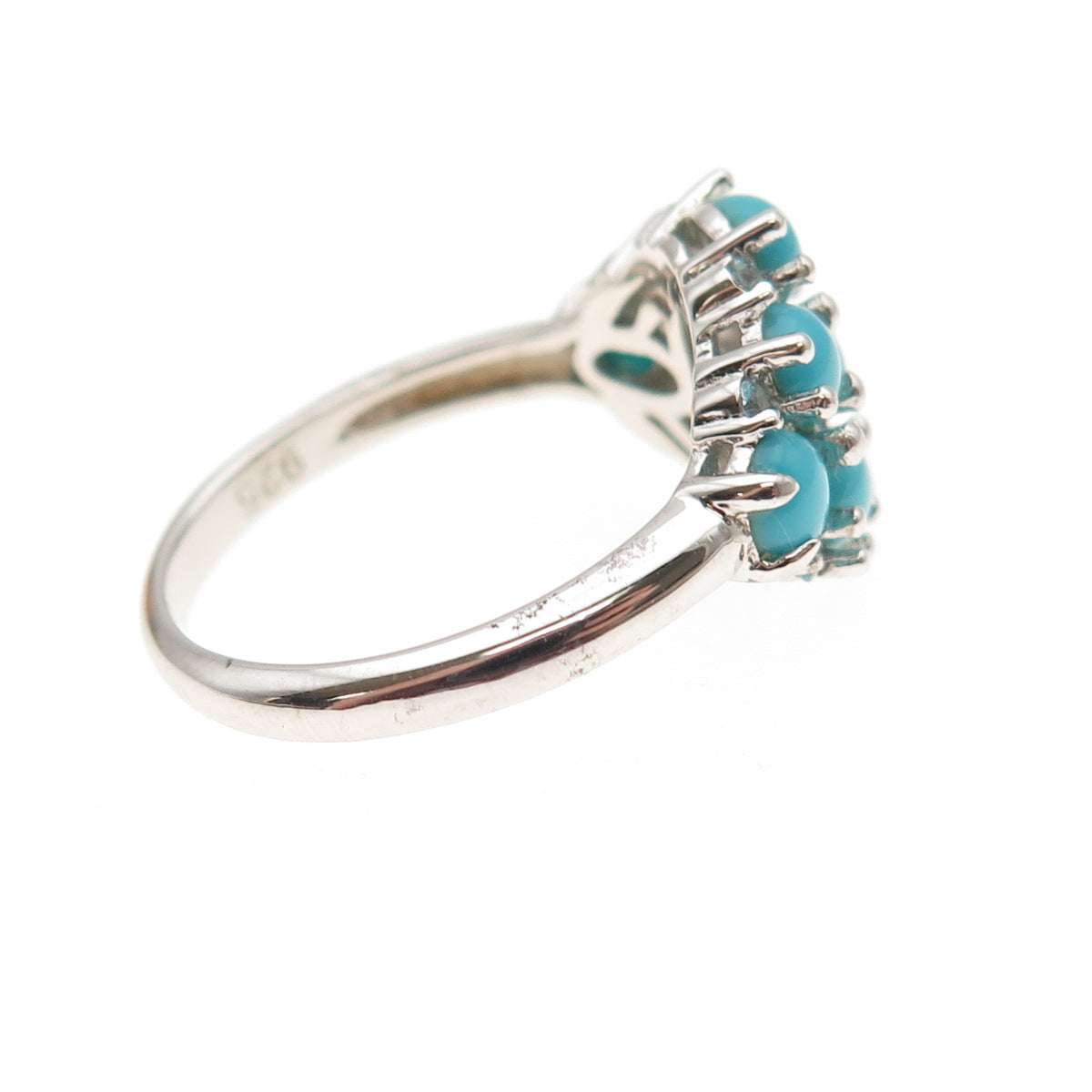 925 Sterling Silver Real Sleeping Beauty Turquoise & Blue Topaz Ring Size 8.25