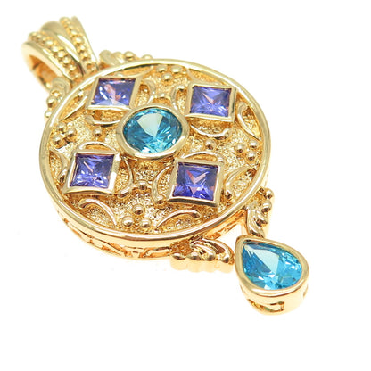 925 Sterling Silver Gold Plated Blue & Purple Multi-Cut C Z Pendant