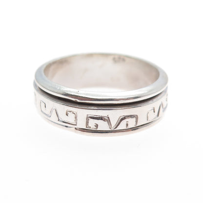 925 Sterling Silver Vintage Tribal Symbol Rotating Band Ring Size 10.5
