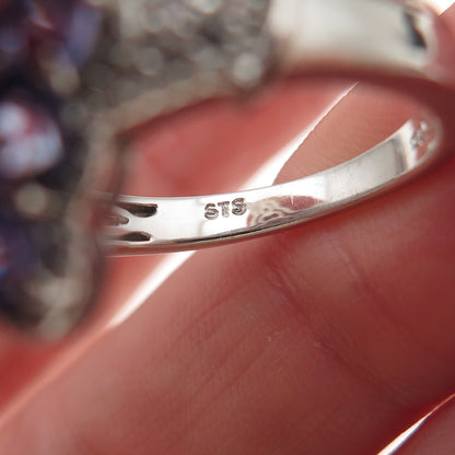 Chuck Clemency 925 Sterling Silver Real Tanzanite & White Topaz Ring Size 8.25