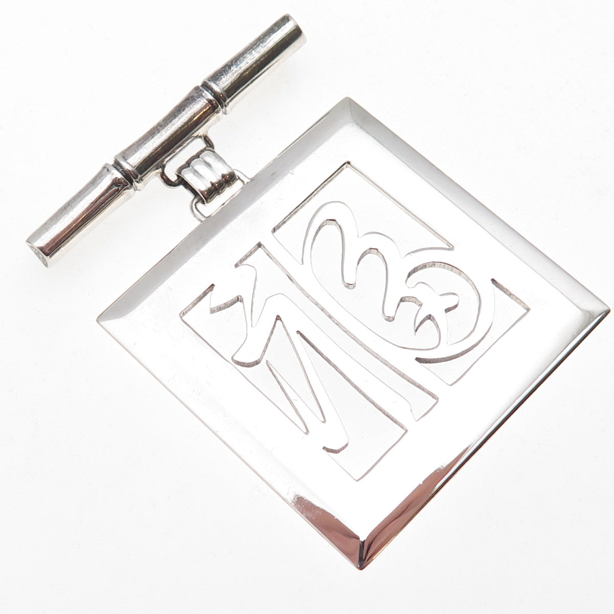 950 Silver Antique Chinese Good Fortune Bamboo Bar Pin Brooch