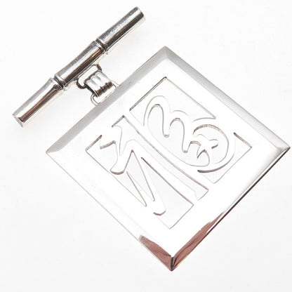 950 Silver Antique Chinese Good Fortune Bamboo Bar Pin Brooch