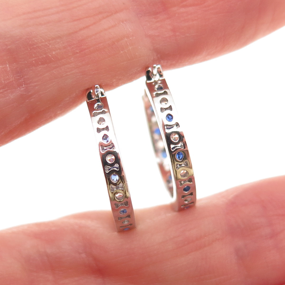Jacmel Mauritius 925 Sterling Lab-Created Sapphire C Z In & Out Hoop Earrings