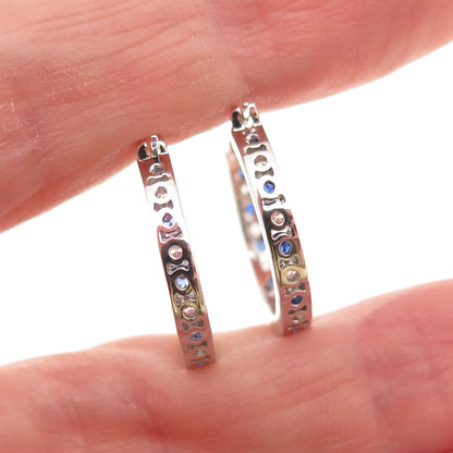 Jacmel Mauritius 925 Sterling Lab-Created Sapphire C Z In & Out Hoop Earrings