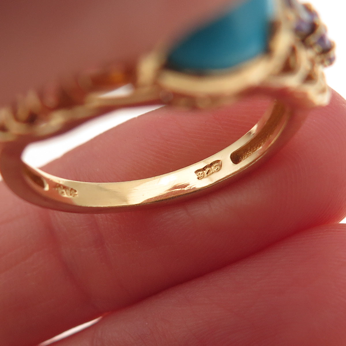 Chuck Clemency 925 Sterling Gold Plated Real Turquoise Tanzanite Ring Size 8.25