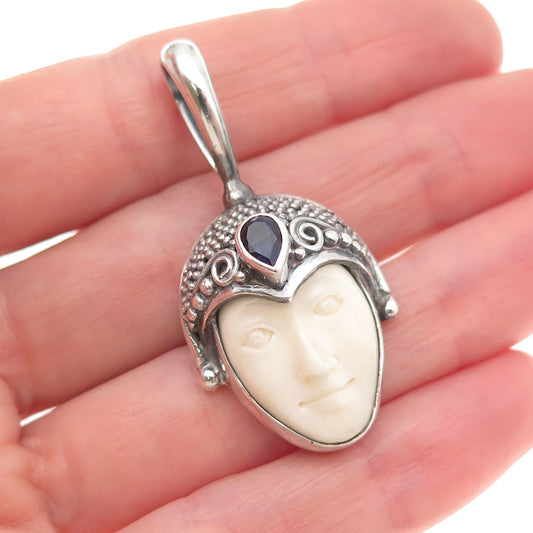 Sajen 925 Sterling Silver Vintage Real Iolite Goddess Oxidized Charm Pendant