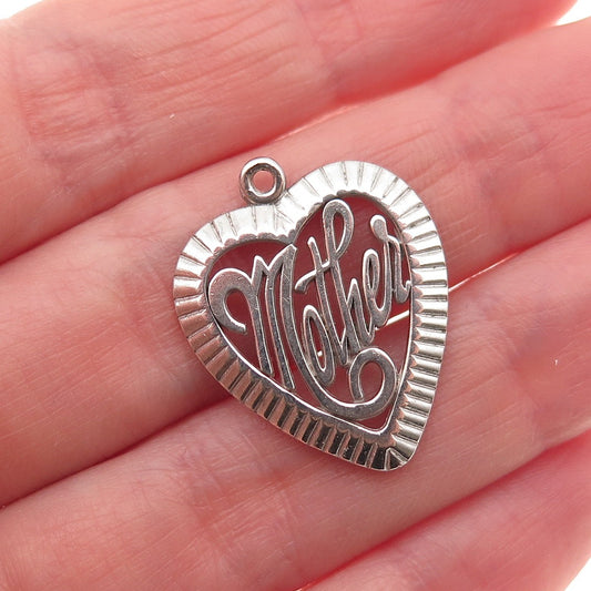 925 Sterling Silver Vintage Mother Heart Mini Charm Pendant