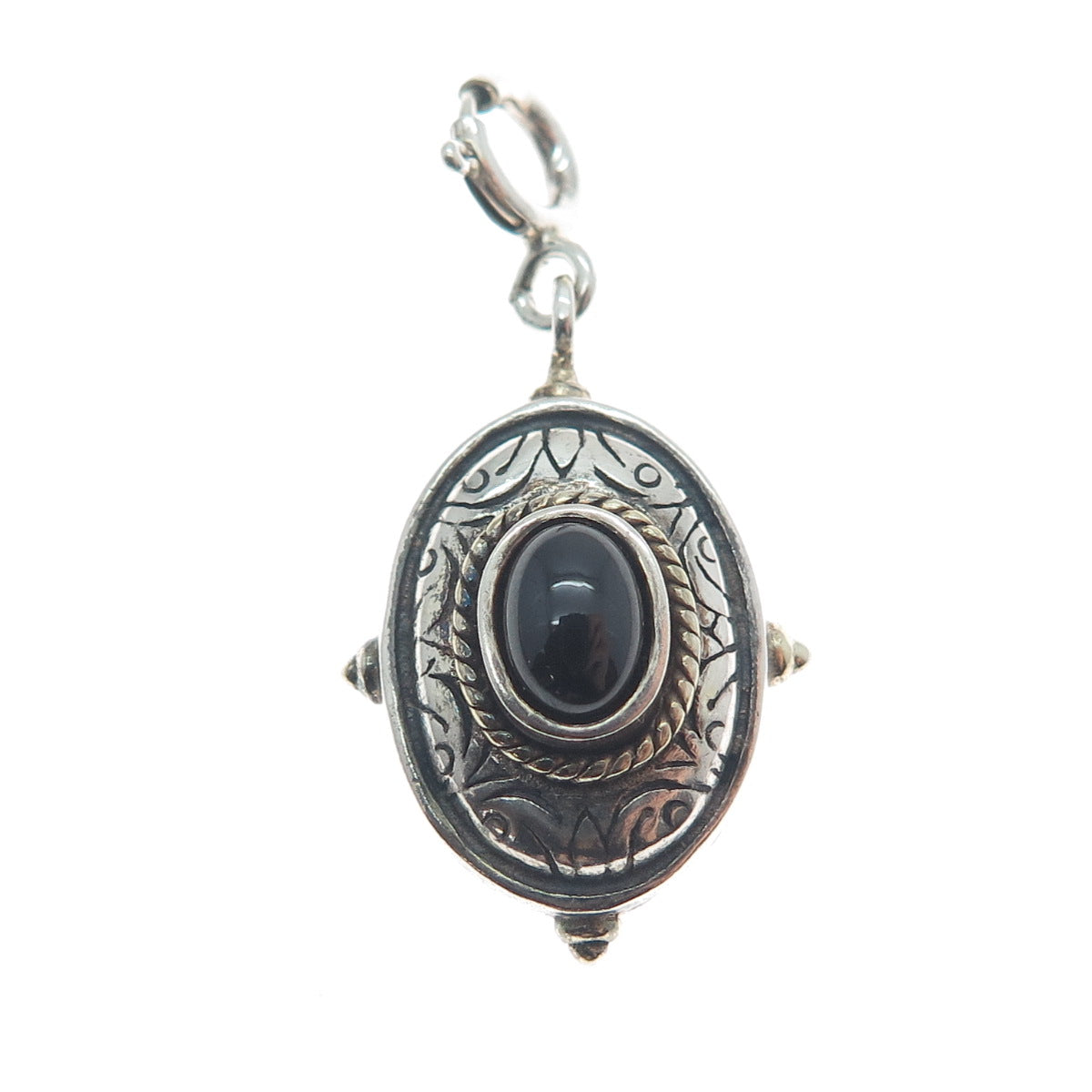 925 Sterling Silver Vintage Black Onyx Oxidized Spring Ring Clasp Charm Pendant